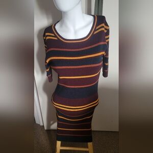 Bluenotes Maroon and Mustard Striped Sweater Dress